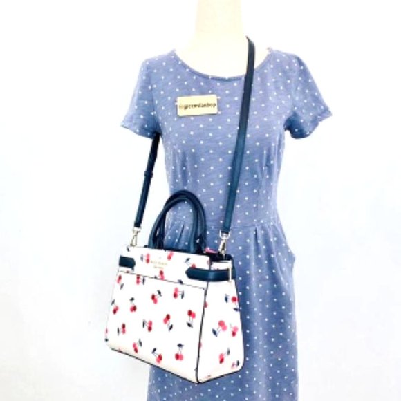 NWT Kate Spade Dancing Cherries Leather Shoulder Bag Crossbody Cream White Blue - Picture 16 of 16